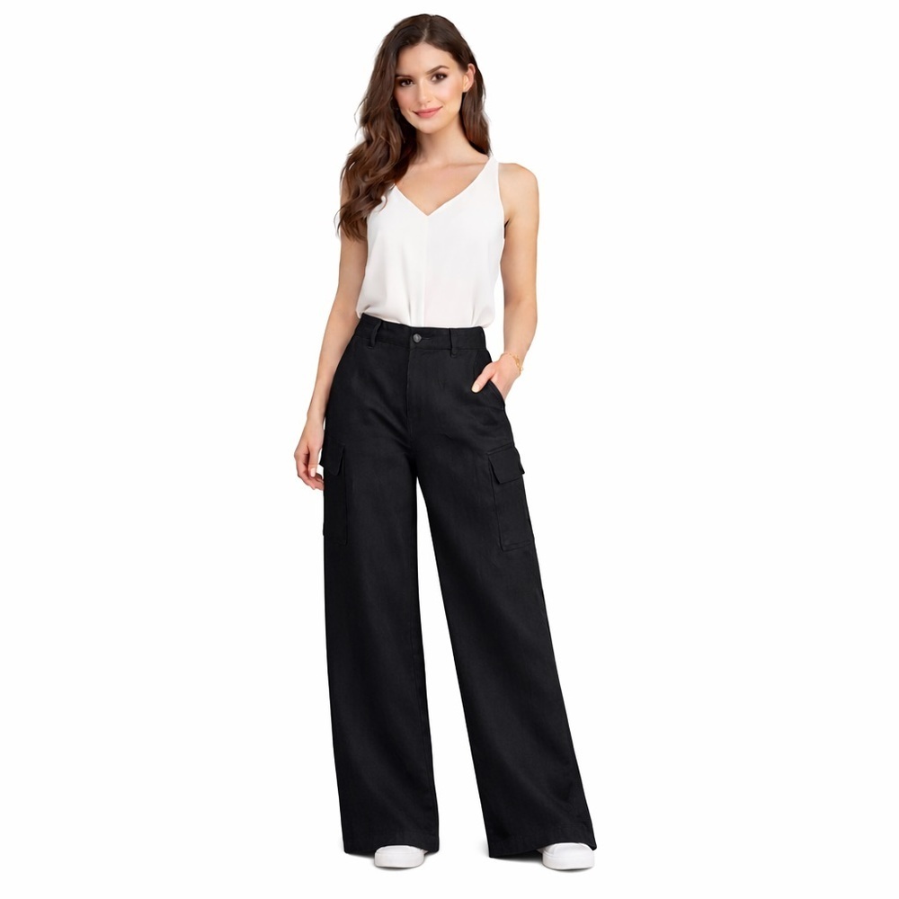Loft Black Wide-Leg Cargo Pants Size 4